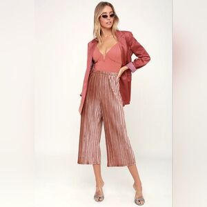 NWOT Dance Party Rusty Rose Pleated Velvet Culottes